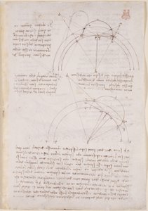 Arundel 263, f.28 Anteckningar och geometriska diagram om optik, med hänvisning till Alhazens problem av Leonardo da Vinci