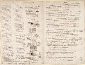 Arundel 263, f.42v, f.43 Korta texter av Leonardos profetior (