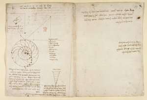 Arundel 263, f.44v, f.59 En skiss av ett öga och en näsa av ett ansikte i profil; anteckningar om vatten, från 
