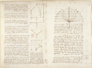 Arundel 263, f.5v, f.10v Anteckningar och diagram om mekanik av Leonardo da Vinci
