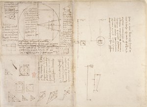Arundel 263, f.72v, f.69 Anteckningar och diagram om mekanik och tyngdpunkten, från 