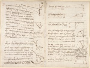 Arundel 263, f.7v, f.8 Anteckningar och diagram om mekanik av Leonardo da Vinci