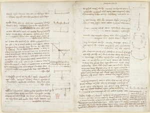 Arundel 263, f.8v, f.7 Anteckningar och diagram om mekanik av Leonardo da Vinci