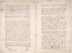 Arundel 263, ff.16v-17, Leonardo da Vincis anteckningar och diagram från 