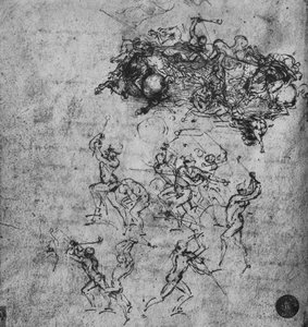 Slaget om ryttare och fotsoldater, c1480 1945 av Leonardo da Vinci