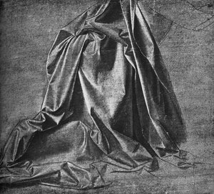 Avgjutning av draperi för en figur som knäböjer till höger, c1470 1945 av Leonardo da Vinci