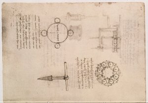Codex Madrid I f.20, mekaniska studier av Leonardo da Vinci