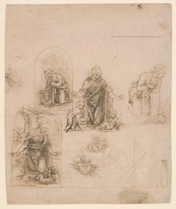 Kompositionsskisser för jungfrun som tillber Kristusbarnet, 1480-85 (silverpoint) av Leonardo da Vinci