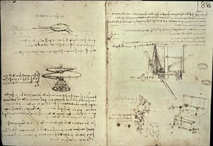 Design för en flygmaskin (penna på papper) av Leonardo da Vinci