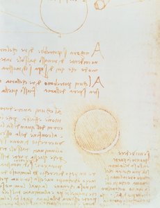 Detalj av fol. 2r, från Codex Leicester, som visar månens yttre ljusstyrka av Leonardo da Vinci