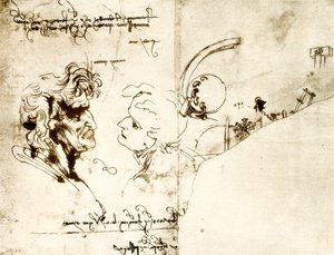 Utkast till två manliga huvuden av Leonardo da Vinci