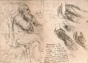 Teckning som illustrerar representationen av hår som faller ner i lockar, c1472-c1519 1883 av Leonardo da Vinci