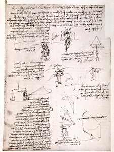 Utdrag ur ett Da Vinci-manuskript: Originalmanuskript som beskriver principen för och konstruktionen av en "fallskärm" (manuskript) av Leonardo da Vinci
