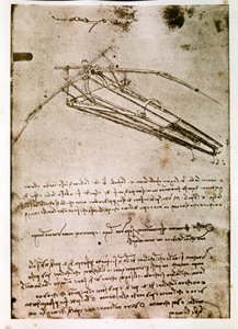 Utdrag ur ett Da Vinci-manuskript som beskriver principen för och konstruktionen av en "flygande maskin" (manuskript) av Leonardo da Vinci