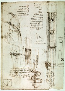 Utdrag ur ett Da Vinci-manuskript som beskriver principen för och konstruktionen av en "Pile Drive (Pile Mallet)" (manuskript) av Leonardo da Vinci