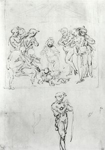 Figural Studies for the Adoration of the Magi, c.1481 (penna och bläck och metallspets på papper) av Leonardo da Vinci