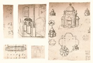 Fem arkitektoniska ritningar, c1472-c1519 1883 av Leonardo da Vinci