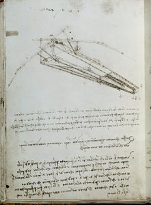 Flygande maskinritning. Manuskript av Leonard De Vinci (Leonardo da Vinci av Leonardo da Vinci