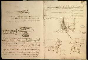 Flygande maskiner, en av de första ritningarna av en helikopterliknande flygmaskin, ca. 1487 av Leonardo da Vinci