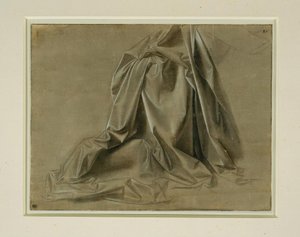 Klädstudie för en knästående figur i förlorad profil av Leonardo da Vinci