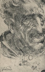 Groteskt huvud på en man vände tre fjärdedelar åt höger, c1480 1945 av Leonardo da Vinci