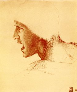 Chef för skrikande och attackerande krigare av Leonardo da Vinci