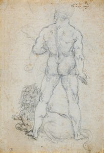 Herkules och det Nemeiska lejonet, ca. 1506-08 (kol och metallspets på vitt papper) av Leonardo da Vinci