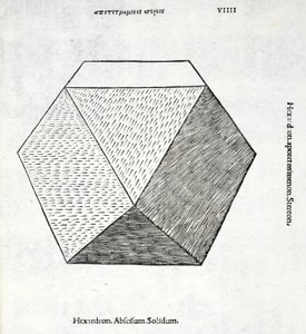 Solid Hexaedron, illustration från "Divine Proportion" av Luca Pacioli (c.1445-1517), ursprungligen pub. Venedig, 1509 av Leonardo da Vinci