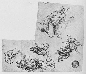 Knästående ungdom och Putti, c1480 1945 av Leonardo da Vinci