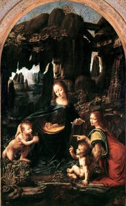 Madonna of the Rocks, ca 1483-94 (olja på pannå överförd till duk) av Leonardo da Vinci