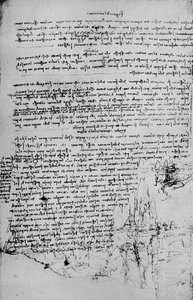 Sida med text med skisser av landskap, c1480 1945 av Leonardo da Vinci