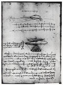 Paris Manuskript B, fol. 83v: Sida med text och skisser för en flygmaskin, 1488-90 (penna och bläck på papper) av Leonardo da Vinci