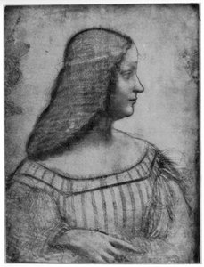 Porträtt av Isabella dEste, 1500 1954. av Leonardo da Vinci