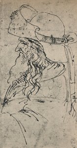 Profil till vänster om en gammal man i en stor hatt, c1480 1945 av Leonardo da Vinci