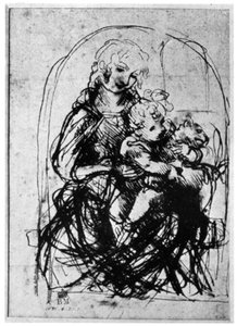 Studier för en Madonna Del Gatto, 1400-talet 1930. av Leonardo da Vinci
