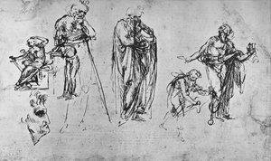 Studies of Single Figures and of a Profile, c1480 1945 av Leonardo da Vinci