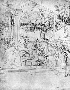 Studie för The Adoration of the Magi, 1400-talet 1930. av Leonardo da Vinci