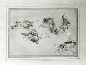 Study of Horsemen in Combat, 1503-4 (penna och bläck på papper) av Leonardo da Vinci