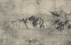 Studie av bergskedjor, c1480 1945 av Leonardo da Vinci