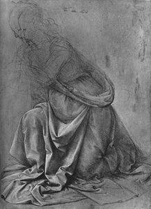 Studie av draperiet av en kvinna som knäböjer till vänster, c1477 1945 av Leonardo da Vinci