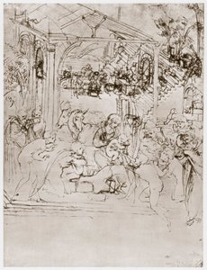 Konungarnas tillbedjan, c1480 av Leonardo da Vinci
