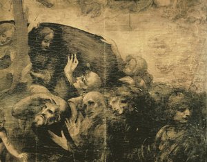 De tre vise männens tillbedjan (målning på trä) av Leonardo da Vinci