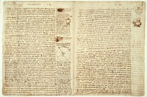 Codex Hammer, sidorna 124-127, 1508-12 av Leonardo da Vinci
