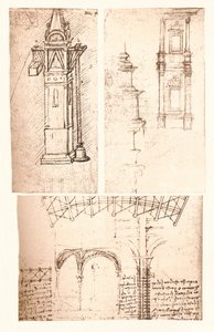 Tre arkitektoniska ritningar, c1472-c1519 1883 av Leonardo da Vinci