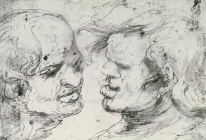 Två huvuden (penna och bläck på papper) av Leonardo da Vinci