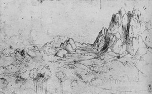 Utsikt över en bergskedja, c1480 1945 av Leonardo da Vinci