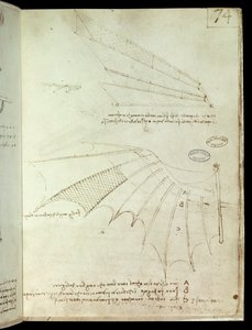 Vinge. Flygande maskinritning. Manuskript av Leonard De Vinci (Leonardo da Vinci av Leonardo da Vinci