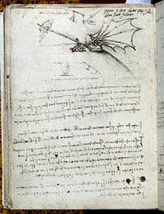 Vingträning. Flygande maskinritning. Manuskript av Leonard De Vinci (Leonardo da Vinci av Leonardo da Vinci