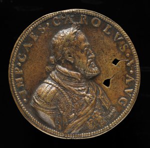 Karl V, 1500-1558, kung av Spanien 1516-1556, helige romerske kejsare 1519 [framsidan], 1547 eller senare.
