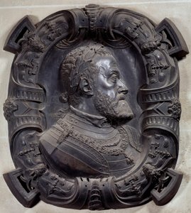 Profilporträtt av kejsar Karl V (1500-1558)”” Relief i skulpterad brons av Leone Leoni (1509-1590). Paris, Louvren